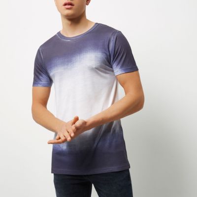 White and navy faded print T-shirt